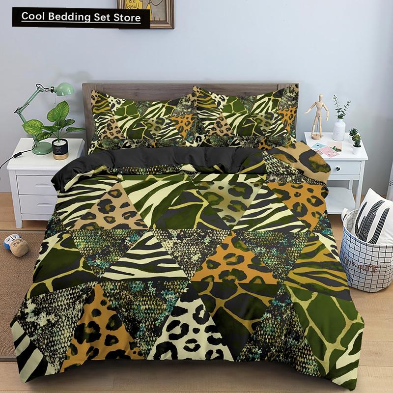 Leopard Print King Queen Duvet Cover Brown Cheetah Skin Pattern Bedding Set for Teens Girl Women Leopard 2/3pcs Soft Quilt Cover