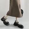 Women's Loafers Black Round Head Retro Heightening Thick Bottom Mary Jane Shoes Heels Women Shallow Mouth Pumps Single Shoes