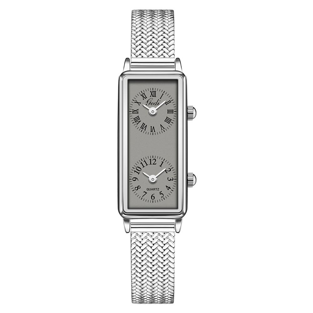 Creative Dual Movement Watch, Women S Vintage Small Square Watch, Women S Dual Time Zone, Niche Temperament, Quartz Watch