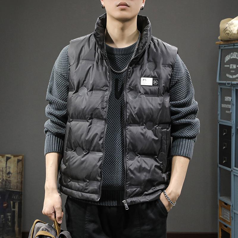 

Зимний модный брендовый пуховик жилет мужской теплый утолщенный свободный большой размер повседневный воротник-стойка без рукавов жилет для улицы L чёрный