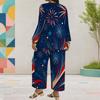 Women Plus Size Round Neck Long Sleeve Firework Star Printed Layered Top Wide Leg Cropped Pants Two Piece Set