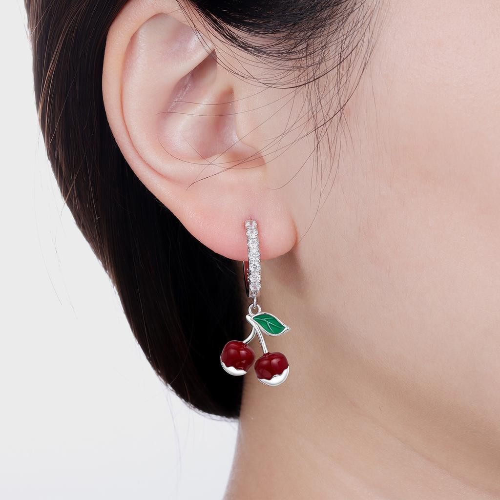 Red Series 925 Silver Apple Strawberry Cherry Rose Ladybug Wine Glass Earrings Fun Birthday Party Gifts