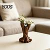 Decorative Table Centerpiece 3D Printed Flower Vase, Matte Wood Grain Double Tube Ornament, Mid Living Room Ornament Century Style Floral Arrangement,