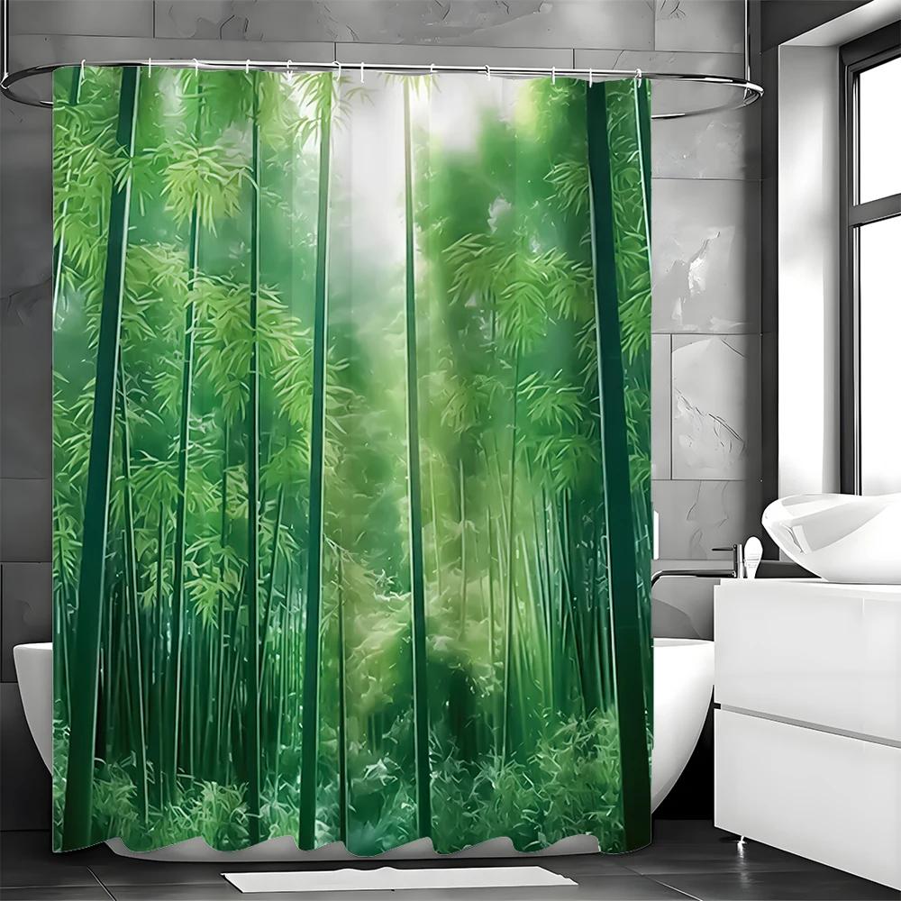 Bamboo Forest Shower Curtain, Bathroom Decorative Shower Curtain, Waterproof Shower Curtain with Hook