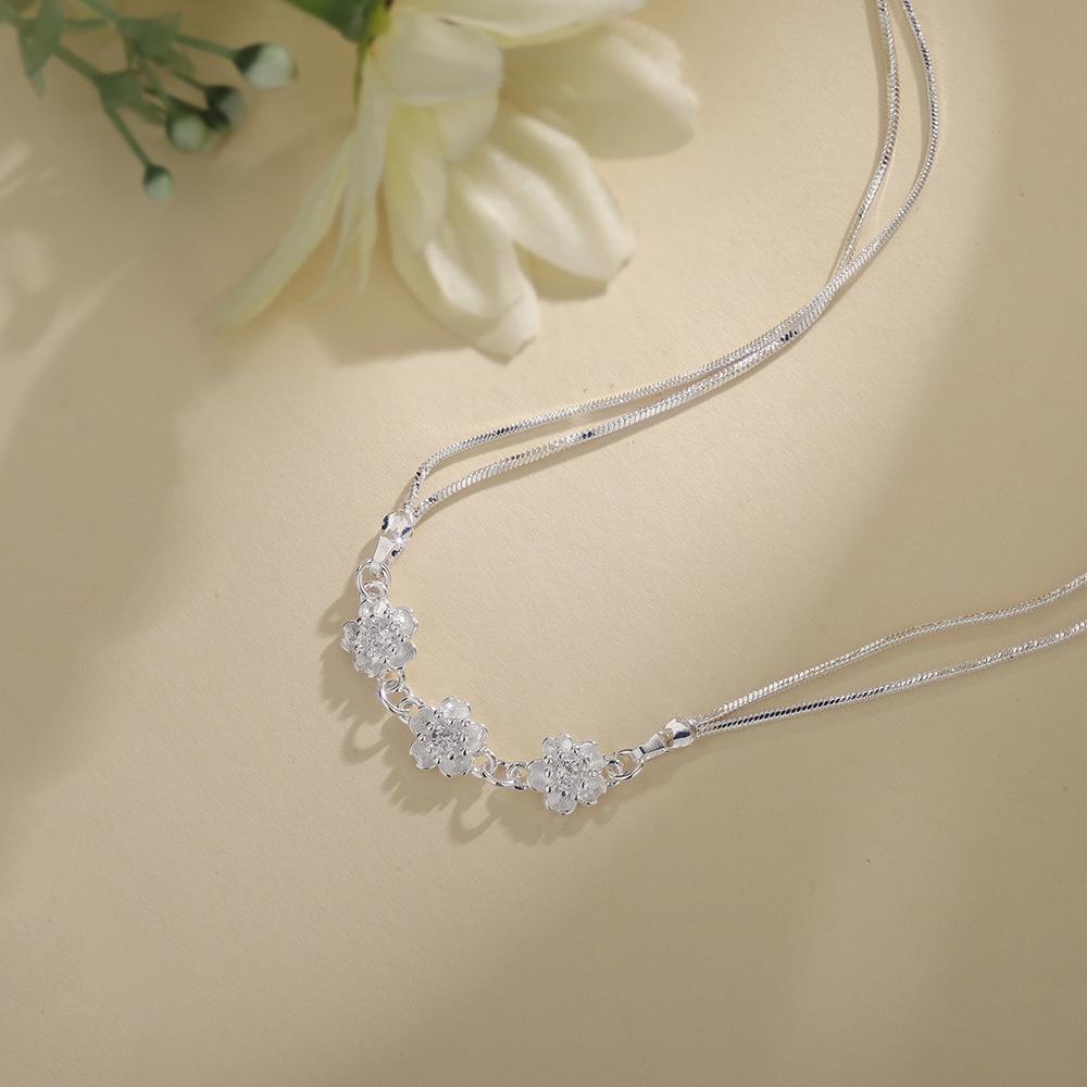 Yi Xuan Pink Cherry Blossom Zircon Necklace - Cute Sweet Style Flower Design