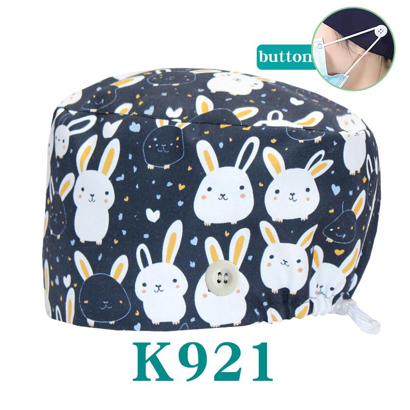 Cartoon Printed Nursing Caps Men Women Medical Hats Adjustable Long Hair Pet Dental Clinic Doctors Scrub Hat