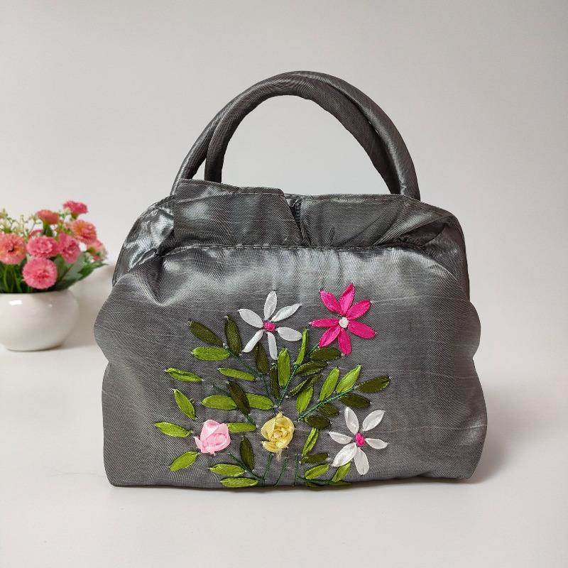 Zipper women's bag handmade ribbon embroidered bag mother shopping bag handbag bag wedding bag