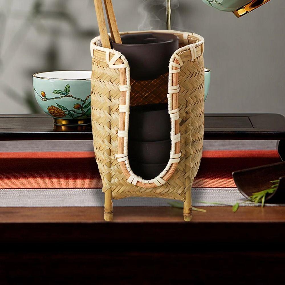 Retro Cup Holder Rack Handmade Paper Cup Dispenser Multipurpose Tea Cup Storage Basket  Countertop