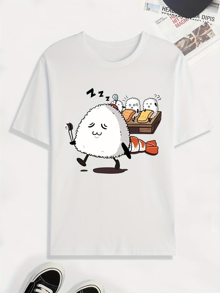 Funny Rice Ball Print TShirt 100 Cotton ONeck Short Sleeve Summer Casual Mens Tshirt Streetwear