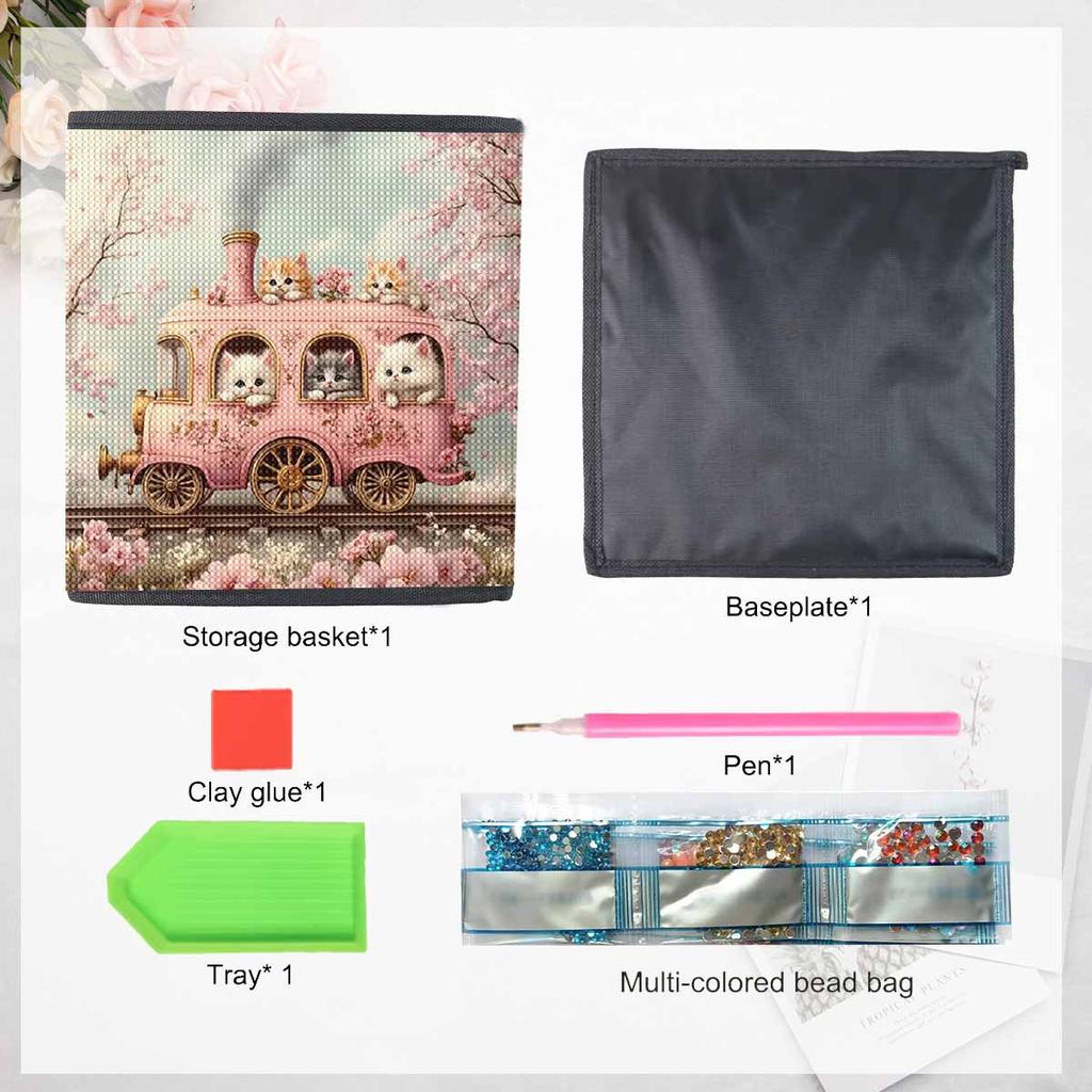 The Pink Little Train 5D Diamond Painting Storage Basket Full Round Drill Mosaic Diamond Embroidery Cross Stitch Kits Home Decor Home Decor