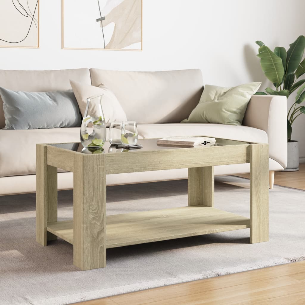 LED Coffee Table in Sonoma Oak 93 x 53 x 45 cm Particleboard