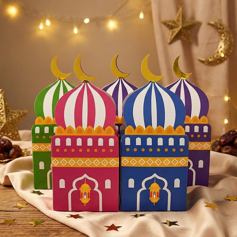 12Pcs Favor Bags Eid Mubarak Gift Box Moon Castle Pattern Candy Packaging Box  Muslim Festival