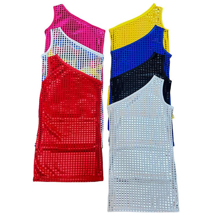 Polka Dot Sequin Dance Dress: Baby Girls & Adults, Round Neck, Sleeveless, One-Shoulder, Asymmetrical, Knee-Length