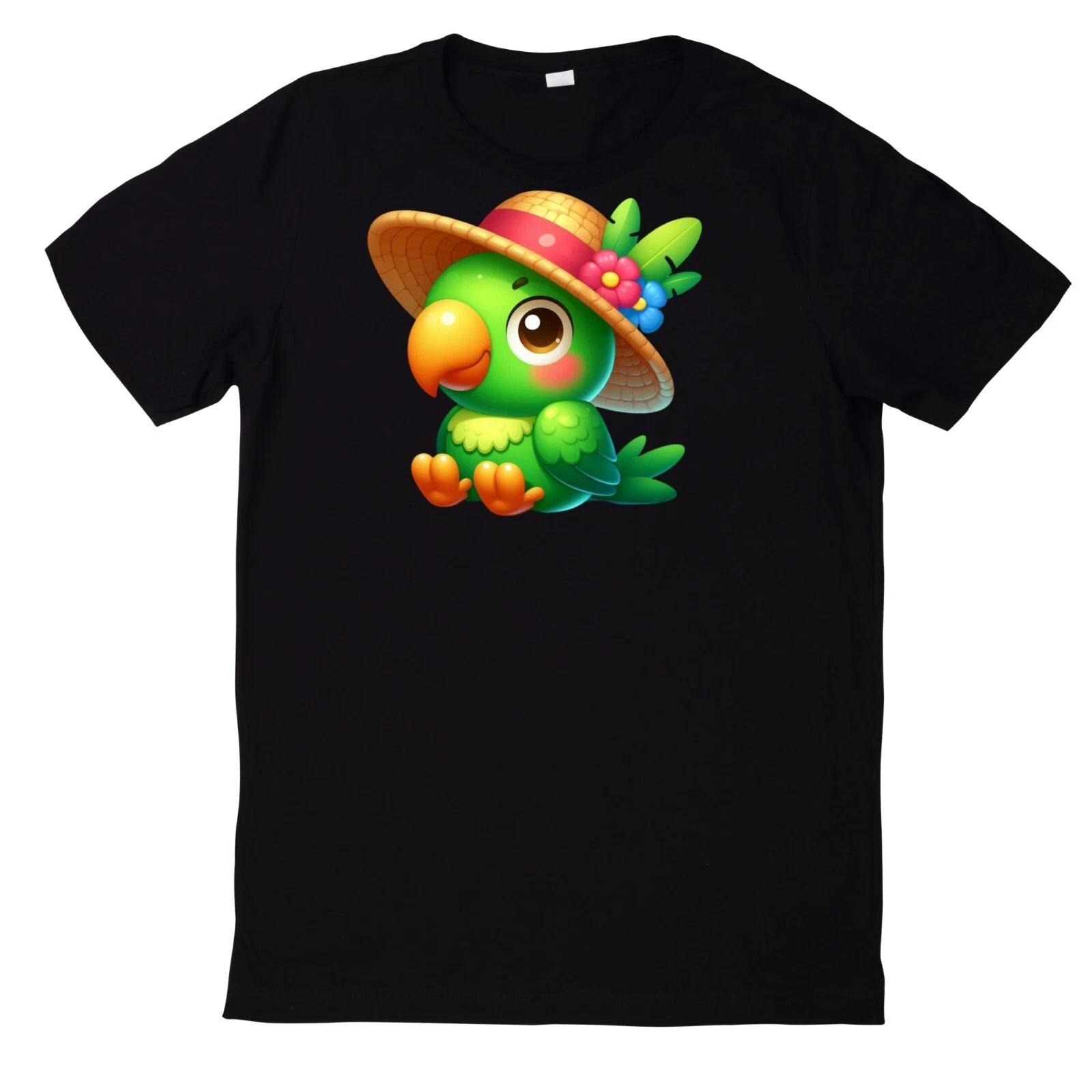 T-Shirt Niedlicher und lustiger grüner Papagei Motiv Baumwolle XS