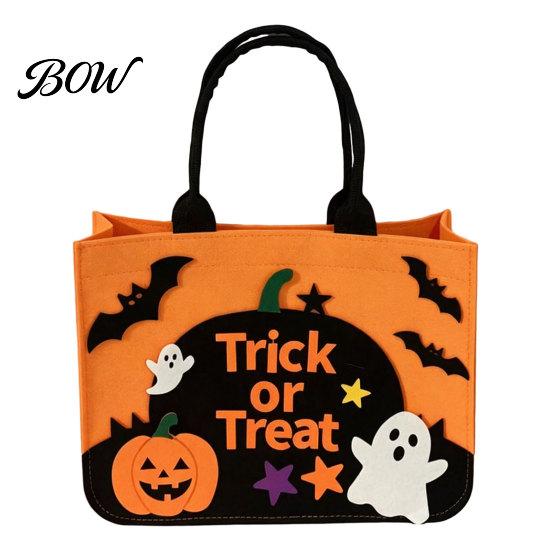 Child-friendly Halloween Bag Trick or Treat Bag, Felt Goodie with Pumpkin Ghost Patches, Candy Large Tote for Kids, Party Favor, Haunted 1pc