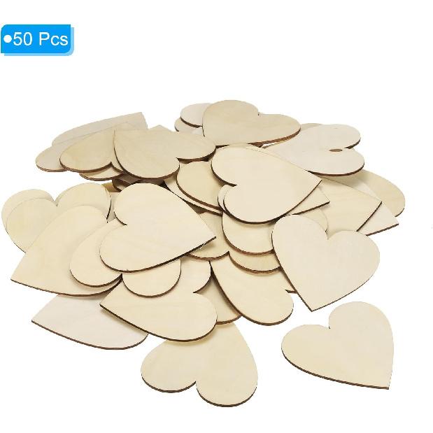 PATIKIL 80mm Wooden Hearts, 50 Pack Unfinished Wood Hearts Blank Wooden Cutouts Ornaments Natural Wood Pieces for Christmas Party Craft Projects