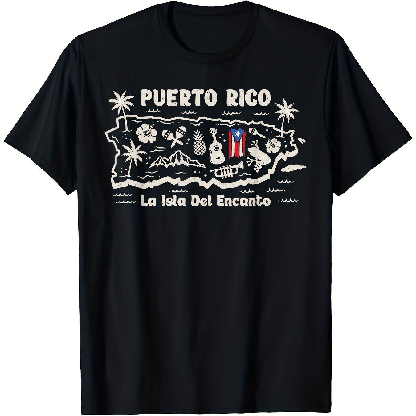 Карта Пуэрто-Рико La Isla Del Encanto Графическая футболка Мужская Женская Повседневная футболка с коротким рукавом Путешествия На открытом воздухе Дышащая футболка 4XL