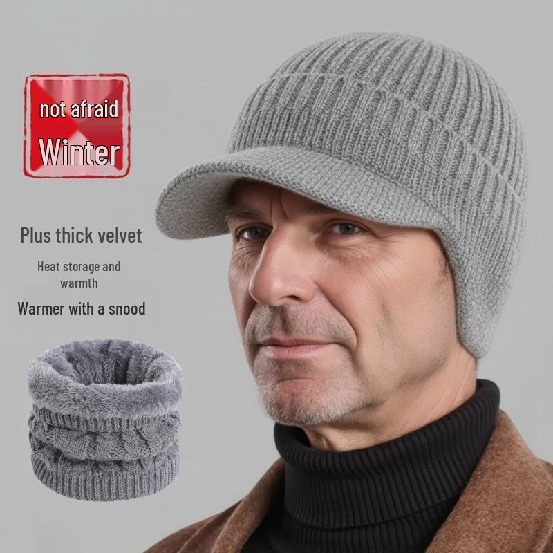 Men's Winter Knit Duckbill Cap: Thick Velvet-Lined, Warm Wool Hat for Cold Weather