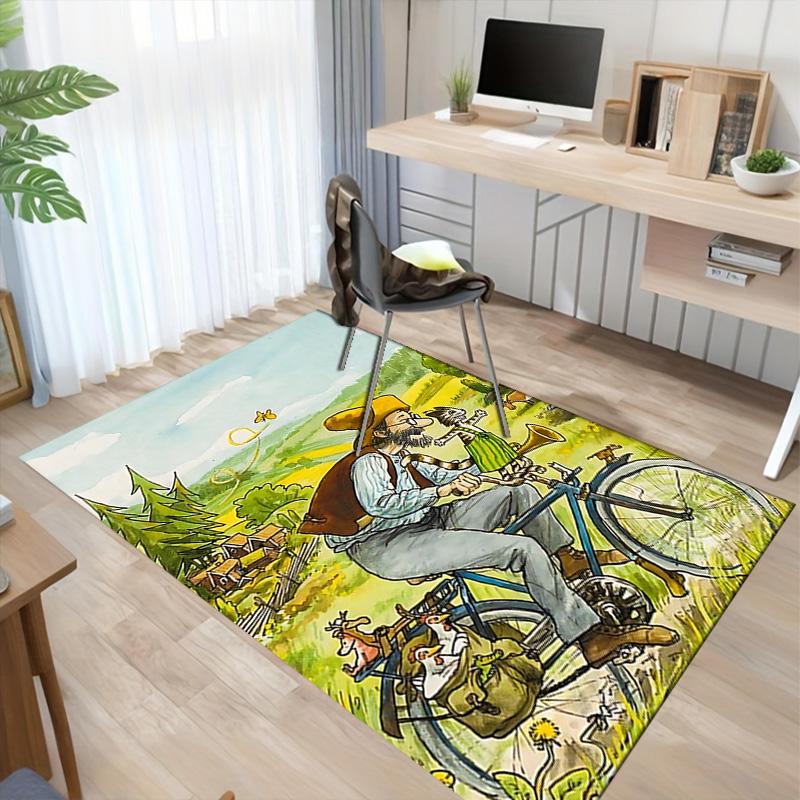 Man Bicycle Cat Bird Carpet For Playroom Bedroom Living Room Sofa Home Decorkids Game Area Rug Nonslip Floor Mat