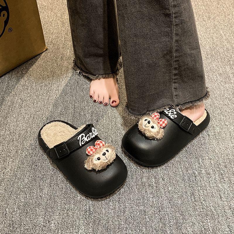 Cute Cotton Slippers Women's Outer Wear 2025 Autumn and Winter New Fashion Versatile Velvet Warm Two Wear Cotton Slippers Women