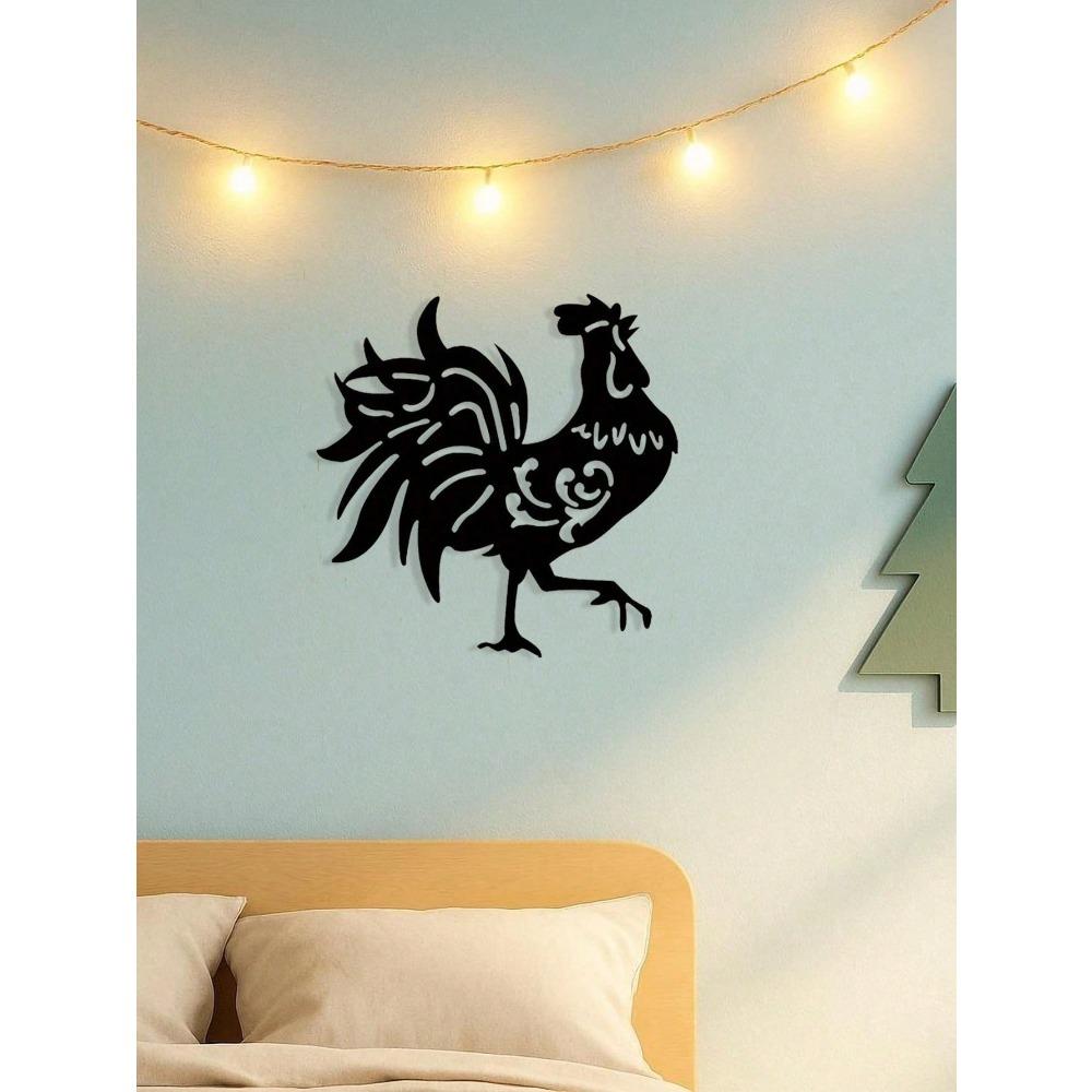 Metal Rooster Wall Art, Black Iron Indoor Outdoor Sculpture, Farmhouse Home Decor Gift for Chicken Lovers, Waterproof Rustproof Hanging Ornament