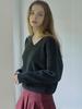AVANT-G V-Neck Oversized Knit Pullover - Black