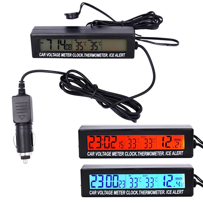 Digital Car Thermometer with Dual Backlight 3 In 1 Clock Temperature Voltage Meter Ice Alert Volt Detector
