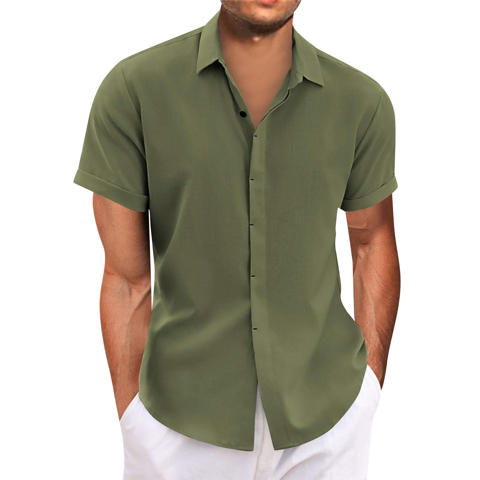 

Гавайская рубашка для мужчин, мужские винтажные рубашки для боулинга на пуговицах, летняя пляжная рубашка с коротким рукавом L армия зеленый