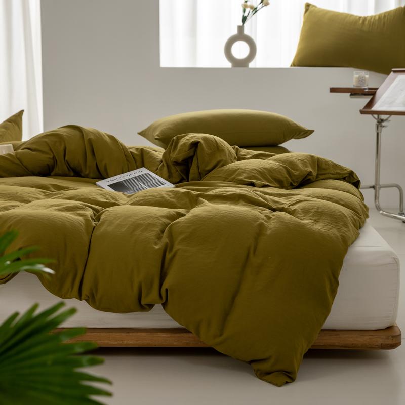 1pc Solid Color Duvet Cover 100% Washed Cotton Quilt Cover Japanese Minimalist Style Bedding Single Double King Queen Size Bed