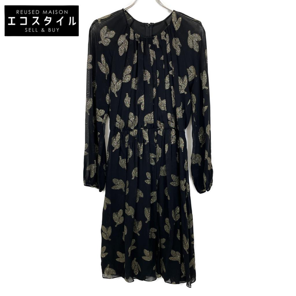 Max Mara 822614730 Black X Gold Viscose All-Over Pattern Sheer Leaf Dress One Piece Dress 44 blackUsed