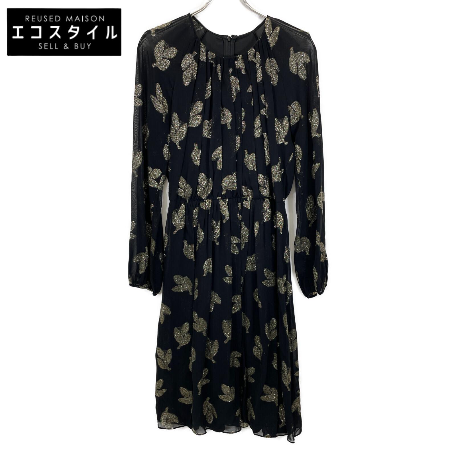

Max Mara 822614730 Black x Gold Viscose All-Over Pattern Sheer Leaf Dress One Piece dress 44 blackUsed