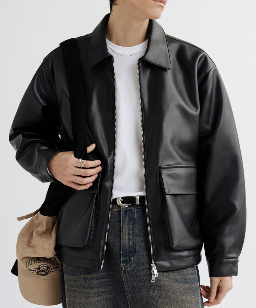 Lemain Second Vegan Leather Oversized Blouson Jacket [Black]