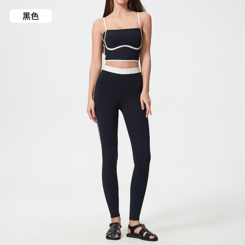 Contrasting Color Sports Tennis Skirt Yoga Suit Women's High-strength Shock-proof Vest Women's Nude Hip-lifting Fitness Nine-point Pants