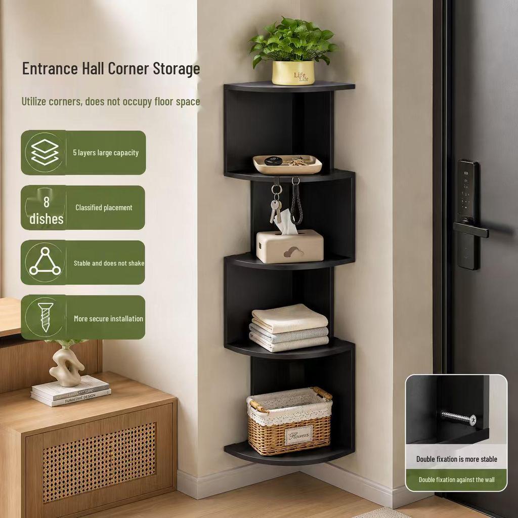 Wall-Mounted Triangular Corner Shelf Rack - Multi-Layer Kitchen Storage Bookshelf