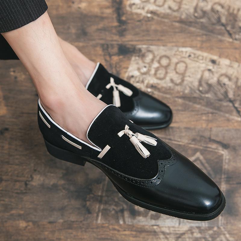 Large Size Men's Shoes Four Seasons New Men's Low-top Retro Splicing One-pedal Brock Tassel Casual Leather Shoes