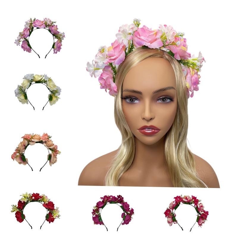 New simulated flower headband, bohemian wreath head buckle, women's fabric flower headdress