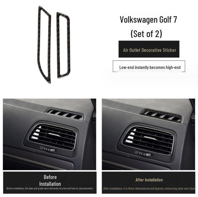 Compatible Carbon Fiber Interior Accessories for VW Golf 7: Console, Gear Shift, Cup Holder, A/C, Navigation Decor.