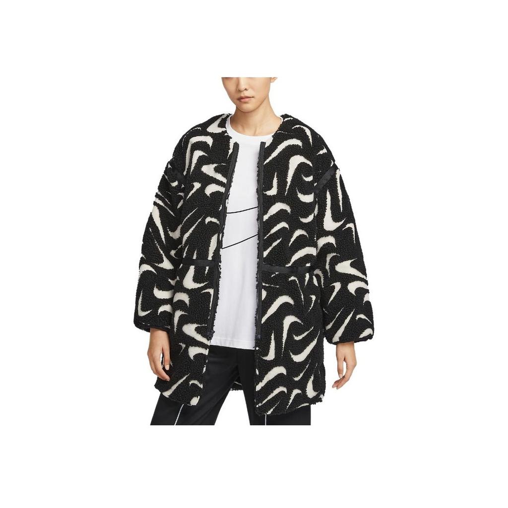 Nike Casual Loose Plush Jacket Women Jackets Black White FV8026-010