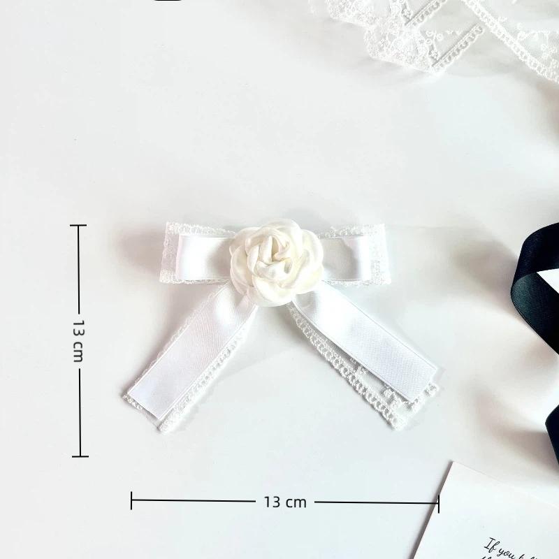 Camellia Flower Ribbon Brooch Black White French Style Pin Brooch For Women Shirt Collar Pins Vintage Party Brooches Jewelry
