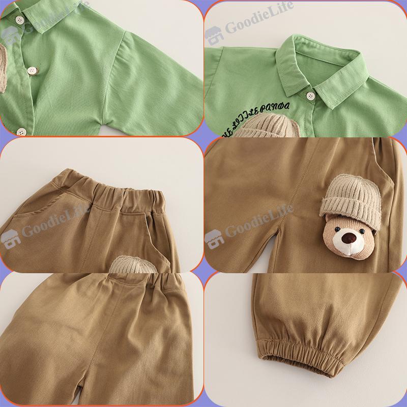 2025 Baby Bear Shirt & Pants Set – Cute Cotton Spring Outfit for Toddler Boys, Teddy Bear Print 2-Piece Clothes