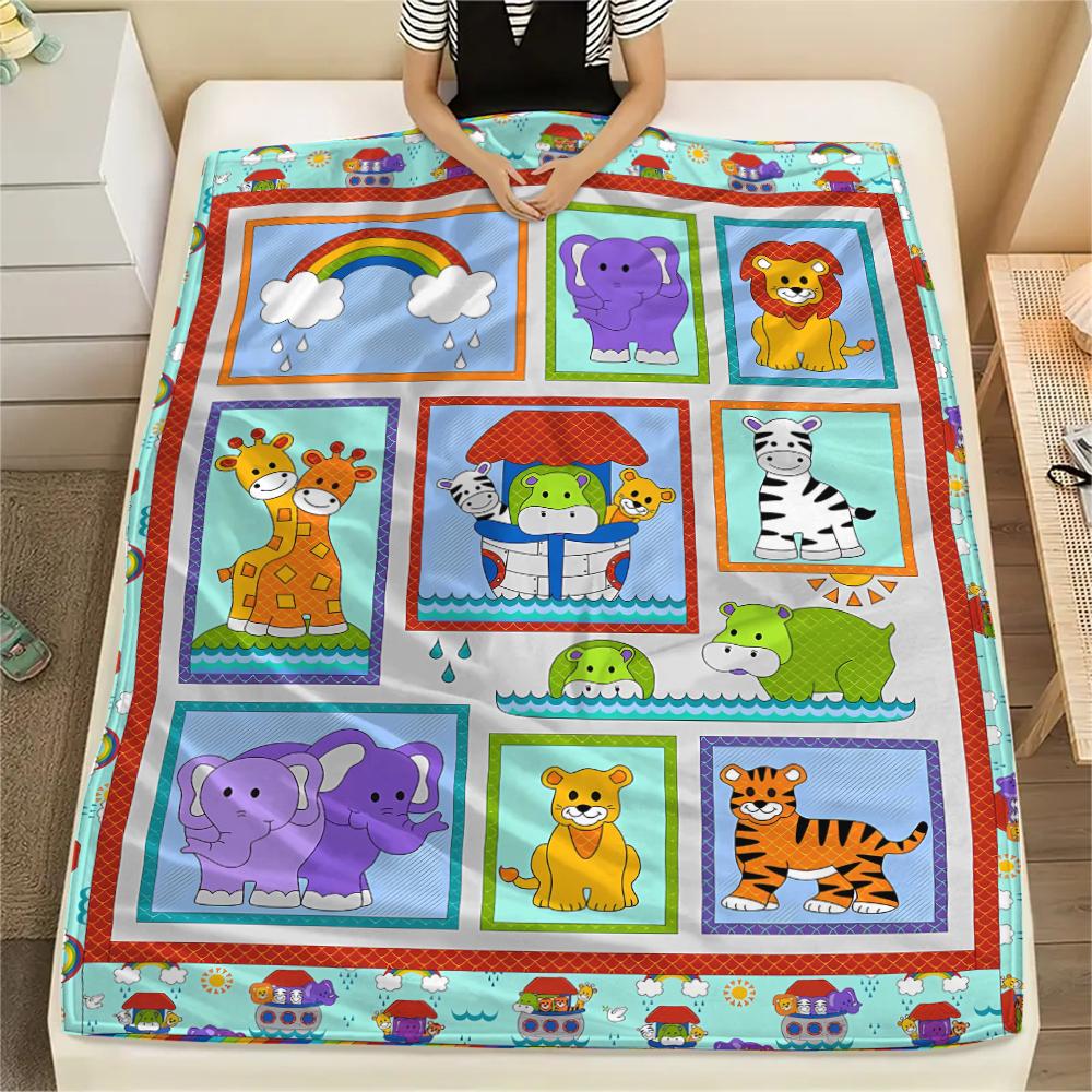 1Pc Cartoon Animals Print Flannel Blanket, High quality Comfortable for All Seasons, Home Decor, Warmth and Comfort, Perfect for Christmas Gifts