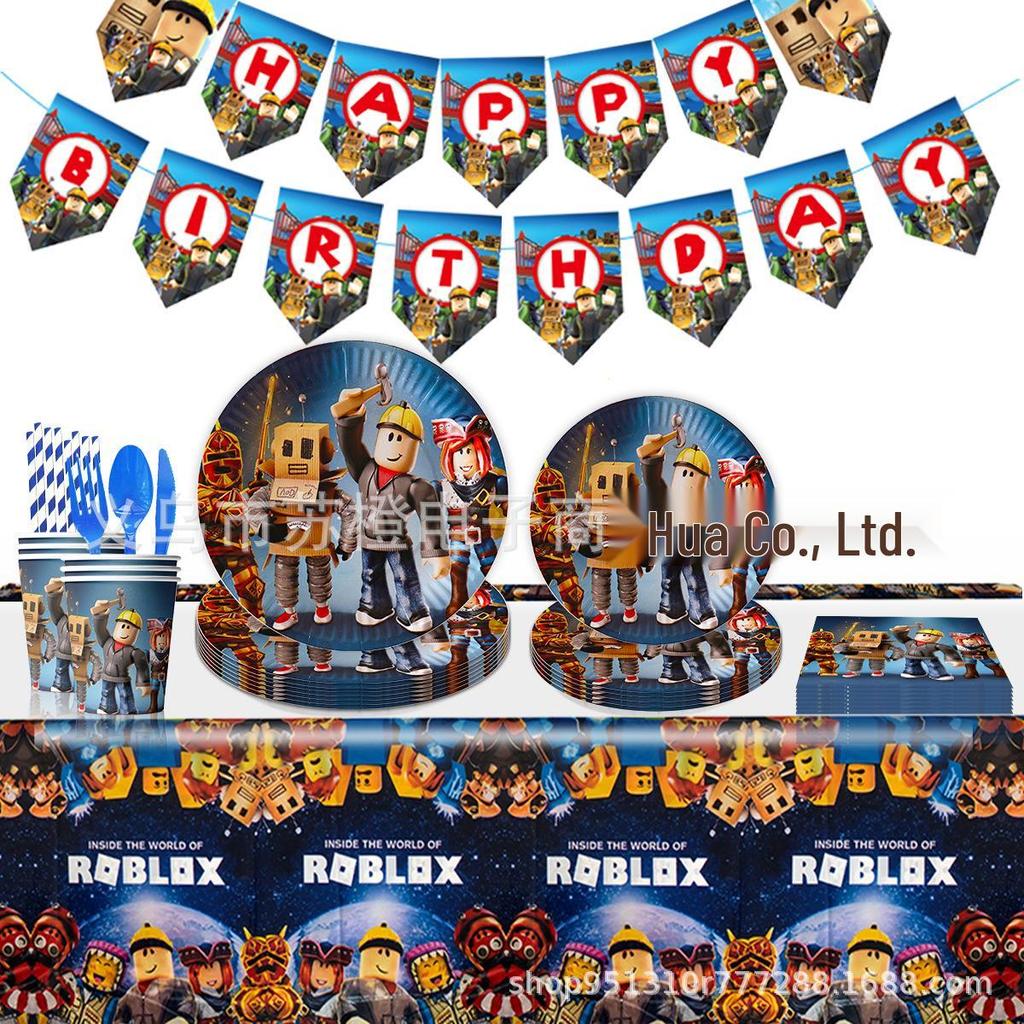 Roblox Party Supplies: Virtual World Game Decorations - Plates, Cups, Hats, Napkins, Banner