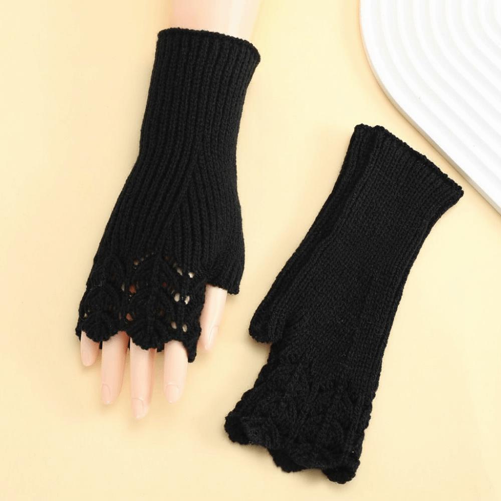 Knitted Fingerless Glove Elegant Lace Thermal Gloves Comfort Fit Lengthen Mittens Keep Warm