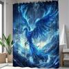 1Pc Mystic Phoenix Shower Curtain - Vibrant Blue & Golden Phoenix Design, Polyester Fabric, 70. 8X70. 8 Inches, 12 Hooks,