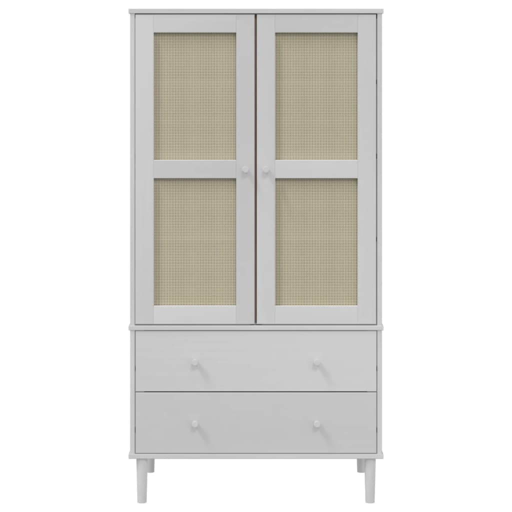 Vidaxl Szafa Senja, Imitacja Rattanu, Biała, 90X55X175 Cm, Sosnowa