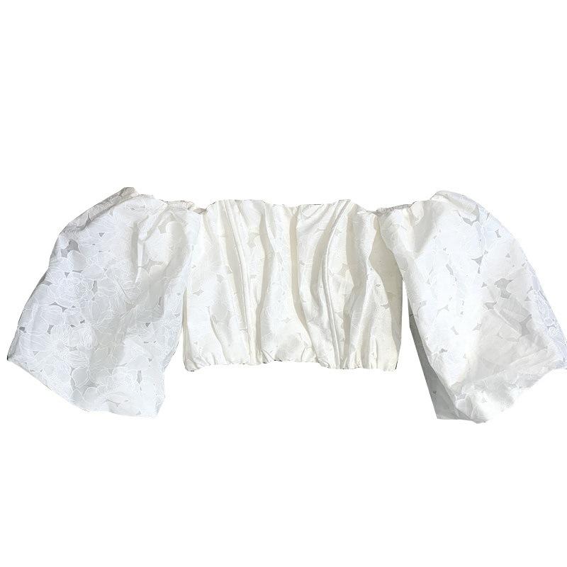 Summer new jacquard tube top one-word collar bubble sleeve off-shoulder sexy sweet hottie short top women