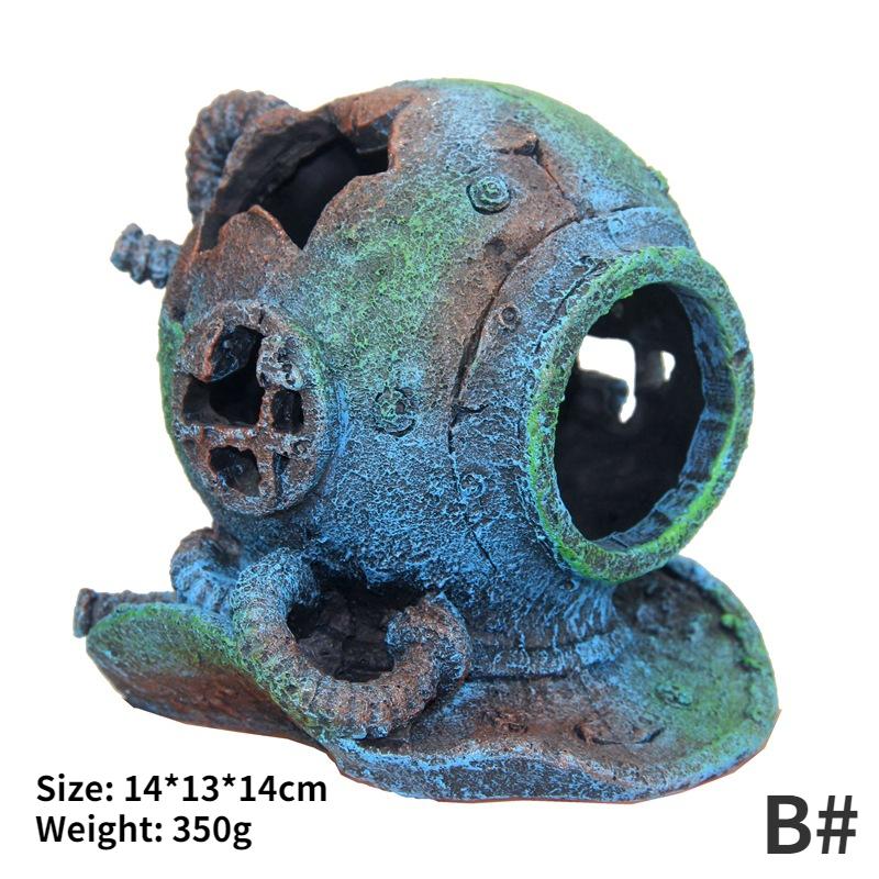 

Смола шлем для дайвинга затонувший аквариум ландшафтный дизайн креативное украшение украшение через укрытие для отдыха для декора резервуара B