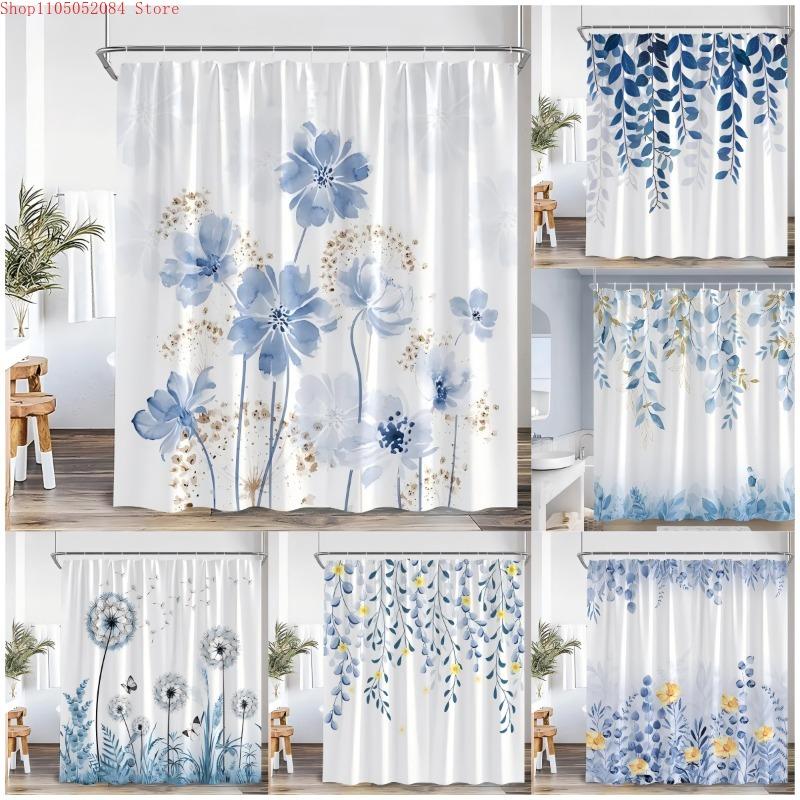 Adorable Botanical Shower Curtain With Hooks Waterproof Anti-mildew Easy Hang Washable For Dorm Apartment Home Bathroom