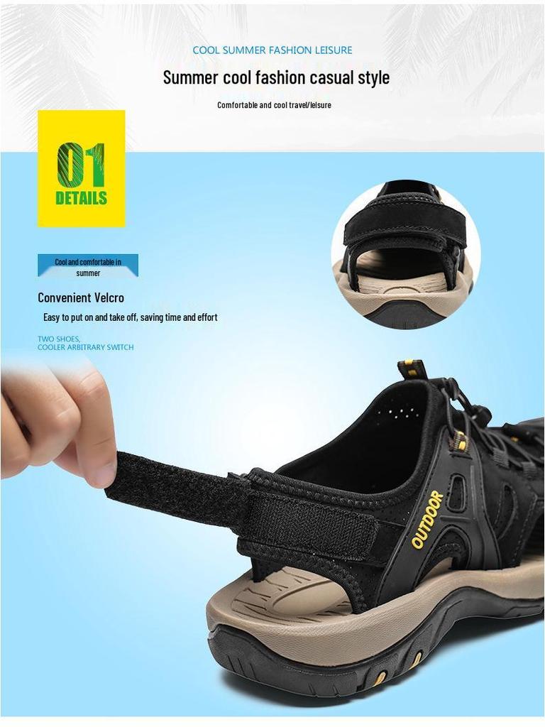 Men's Large Size Durable Handmade Leather Beach Sandals