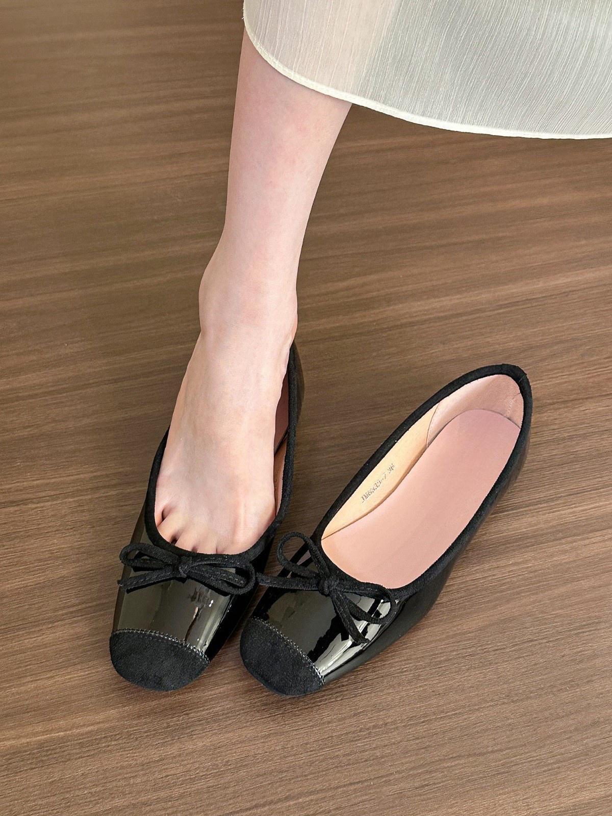 

Летняя зелень! Мягкие кожаные туфли с бантом и неглубоким носком, женские летние туфли 2024 года с квадратным носком 40 чёрный